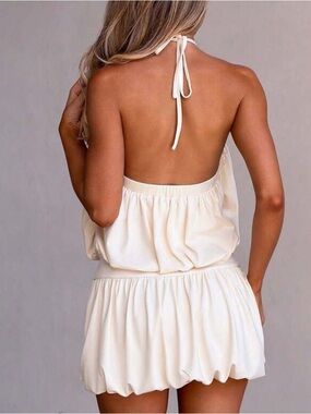 Cream Halter Backless Mini Dress - Women's Summer Dress